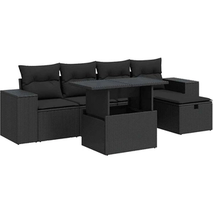 vidaXL Salon de jardin 6 pcs avec coussins noir résine tressée pas cher