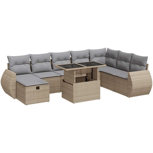 vidaXL Salon de jardin avec coussins 9 pcs beige résine tressée pas cher