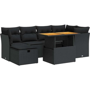 vidaXL Salon de jardin 7 pcs avec coussins noir résine tressée pas cher