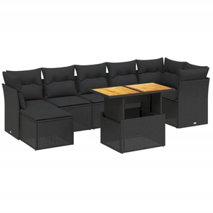 vidaXL Salon de jardin 8 pcs avec coussins noir résine tressée pas cher