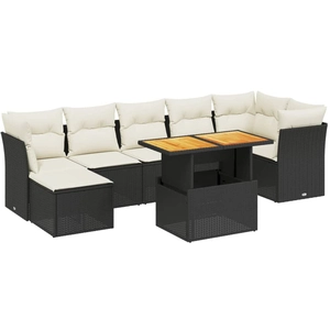 vidaXL Salon de jardin 8 pcs avec coussins noir résine tressée pas cher