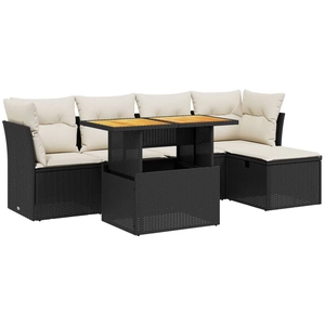 vidaXL Salon de jardin 6 pcs avec coussins noir résine tressée pas cher