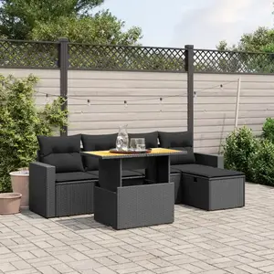 vidaXL Salon de jardin 6 pcs avec coussins noir résine tressée pas cher