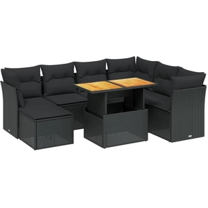 vidaXL Salon de jardin 8 pcs avec coussins noir résine tressée pas cher