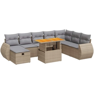 vidaXL Salon de jardin avec coussins 9 pcs beige résine tressée pas cher