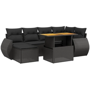 vidaXL Salon de jardin 7 pcs avec coussins noir résine tressée pas cher