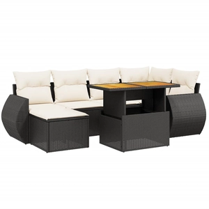 vidaXL Salon de jardin 7 pcs avec coussins noir résine tressée pas cher