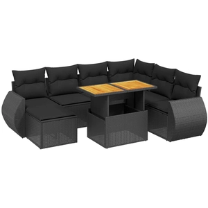 vidaXL Salon de jardin 8 pcs avec coussins noir résine tressée pas cher