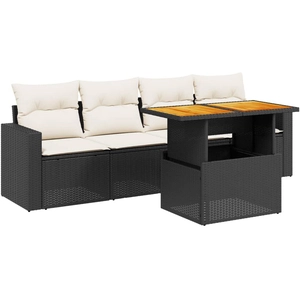 vidaXL Salon de jardin 5 pcs avec coussins noir résine tressée pas cher