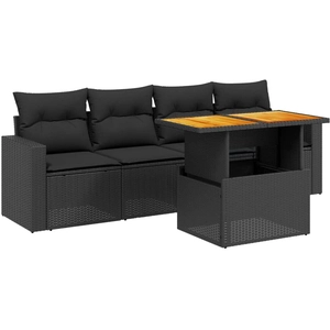 vidaXL Salon de jardin 5 pcs avec coussins noir résine tressée pas cher