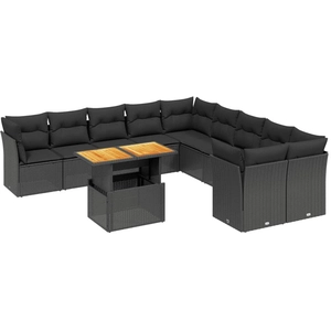 vidaXL Salon de jardin 11 pcs avec coussins noir résine tressée pas cher