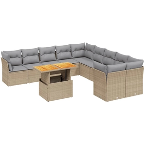 vidaXL Salon de jardin 11 pcs avec coussins beige résine tressée pas cher