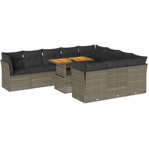 vidaXL Salon de jardin 11 pcs avec coussins gris résine tressée pas cher