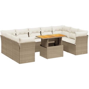 vidaXL Salon de jardin avec coussins 10 pcs beige résine tressée pas cher