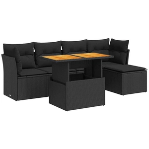 vidaXL Salon de jardin 6 pcs avec coussins noir résine tressée pas cher