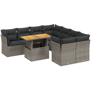 vidaXL Salon de jardin 9 pcs avec coussins gris résine tressée pas cher