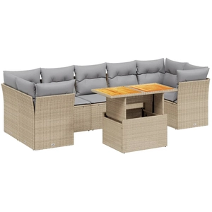 vidaXL Salon de jardin avec coussins 8 pcs beige résine tressée pas cher
