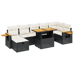 vidaXL Salon de jardin 8 pcs avec coussins noir résine tressée pas cher