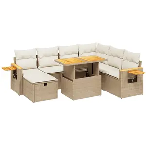 vidaXL Salon de jardin avec coussins 8 pcs beige résine tressée pas cher