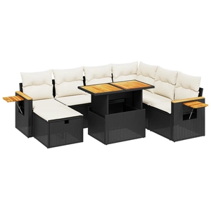 vidaXL Salon de jardin 8 pcs avec coussins noir résine tressée pas cher