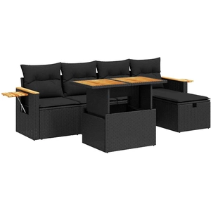 vidaXL Salon de jardin 6 pcs avec coussins noir résine tressée pas cher