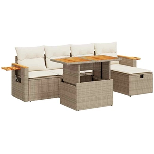 vidaXL Salon de jardin avec coussins 6 pcs beige résine tressée pas cher