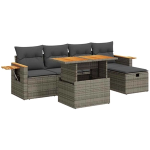 vidaXL Salon de jardin 6 pcs avec coussins gris résine tressée pas cher