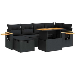 vidaXL Salon de jardin 7 pcs avec coussins noir résine tressée pas cher