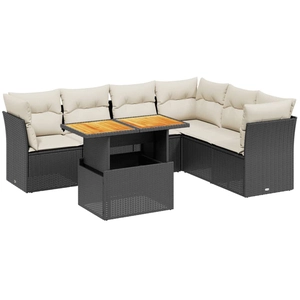 vidaXL Salon de jardin 7 pcs avec coussins noir résine tressée pas cher