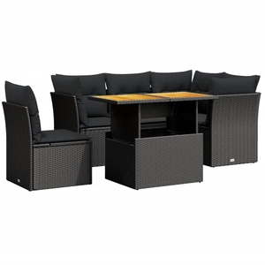 vidaXL Salon de jardin 5 pcs avec coussins noir résine tressée pas cher