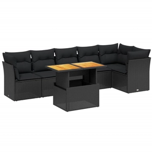 vidaXL Salon de jardin 7 pcs avec coussins noir résine tressée pas cher