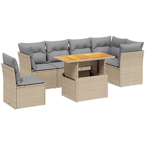vidaXL Salon de jardin avec coussins 7 pcs beige résine tressée pas cher