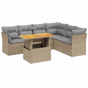 vidaXL Salon de jardin avec coussins 7 pcs beige résine tressée pas cher