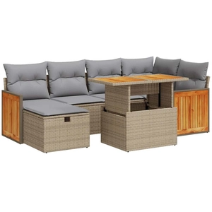 vidaXL Salon de jardin avec coussins 7 pcs beige résine tressée pas cher