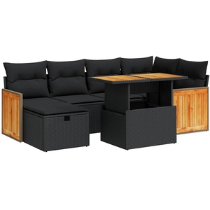 vidaXL Salon de jardin 7 pcs avec coussins noir résine tressée pas cher