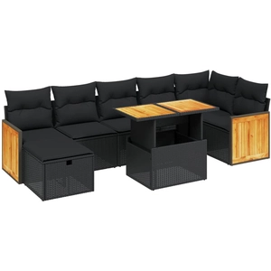 vidaXL Salon de jardin 8 pcs avec coussins noir résine tressée pas cher