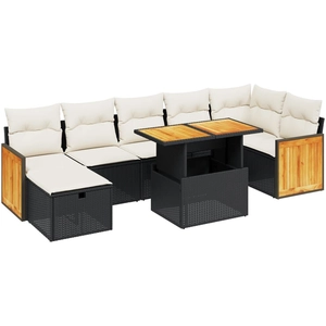 vidaXL Salon de jardin 8 pcs avec coussins noir résine tressée pas cher