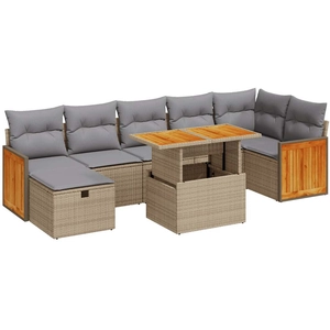 vidaXL Salon de jardin avec coussins 8 pcs beige résine tressée pas cher