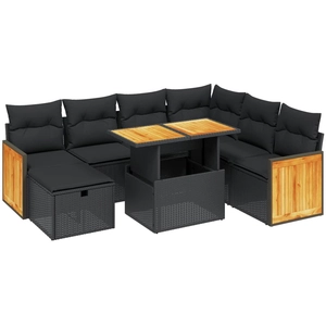 vidaXL Salon de jardin 8 pcs avec coussins noir résine tressée pas cher