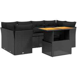 vidaXL Salon de jardin 7 pcs avec coussins noir résine tressée pas cher