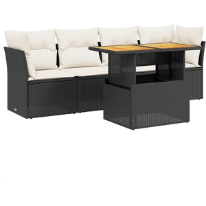 vidaXL Salon de jardin 5 pcs avec coussins noir résine tressée pas cher