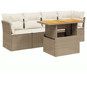 vidaXL Salon de jardin avec coussins 5 pcs beige résine tressée pas cher