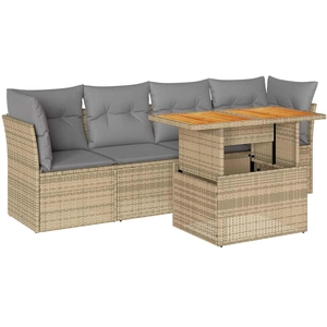 vidaXL Salon de jardin avec coussins 5 pcs beige résine tressée pas cher