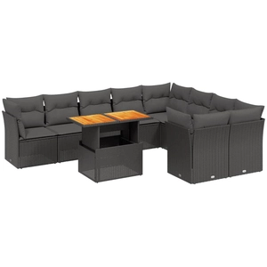 vidaXL Salon de jardin 10 pcs avec coussins noir résine tressée pas cher