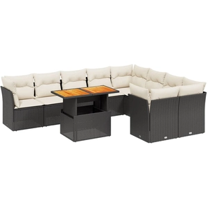 vidaXL Salon de jardin 10 pcs avec coussins noir résine tressée pas cher
