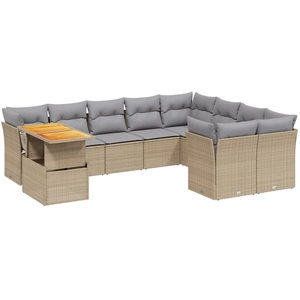 vidaXL Salon de jardin avec coussins 10 pcs beige résine tressée pas cher