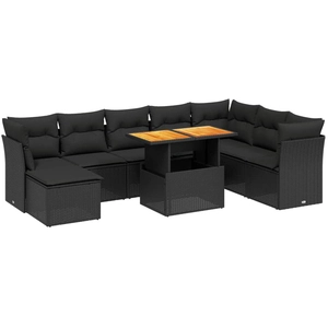 vidaXL Salon de jardin 9 pcs avec coussins noir résine tressée pas cher