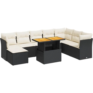 vidaXL Salon de jardin 9 pcs avec coussins noir résine tressée pas cher