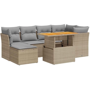 vidaXL Salon de jardin avec coussins 7 pcs beige résine tressée pas cher