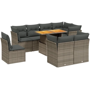 vidaXL Salon de jardin 9 pcs avec coussins gris résine tressée pas cher